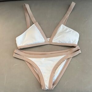 L Space Stylish White and Tan Bikini Set - Bottom M; Top S